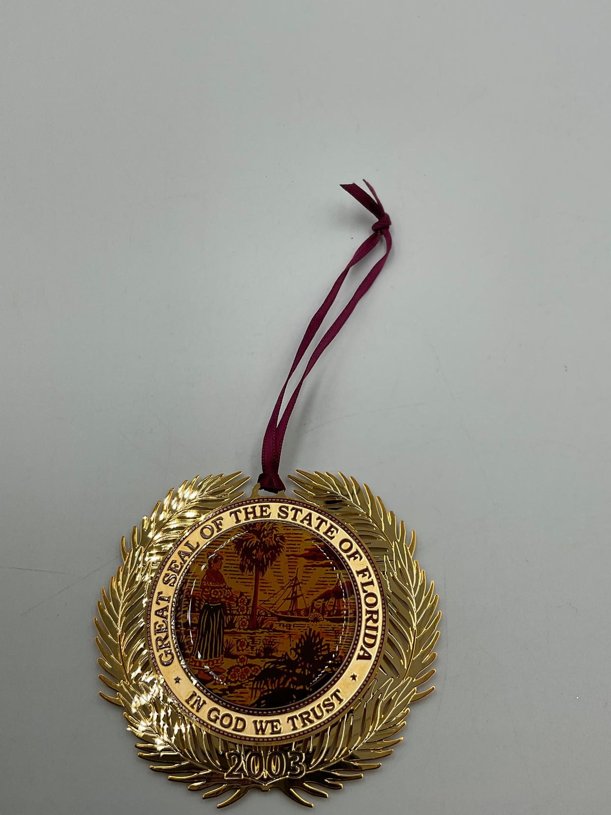 2003 Florida Governor's Mansion Ornament Great Seal of the State 24K Gold Box