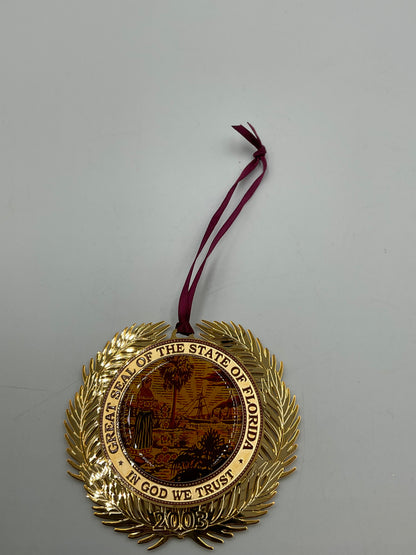 2003 Florida Governor's Mansion Ornament Great Seal of the State 24K Gold Box