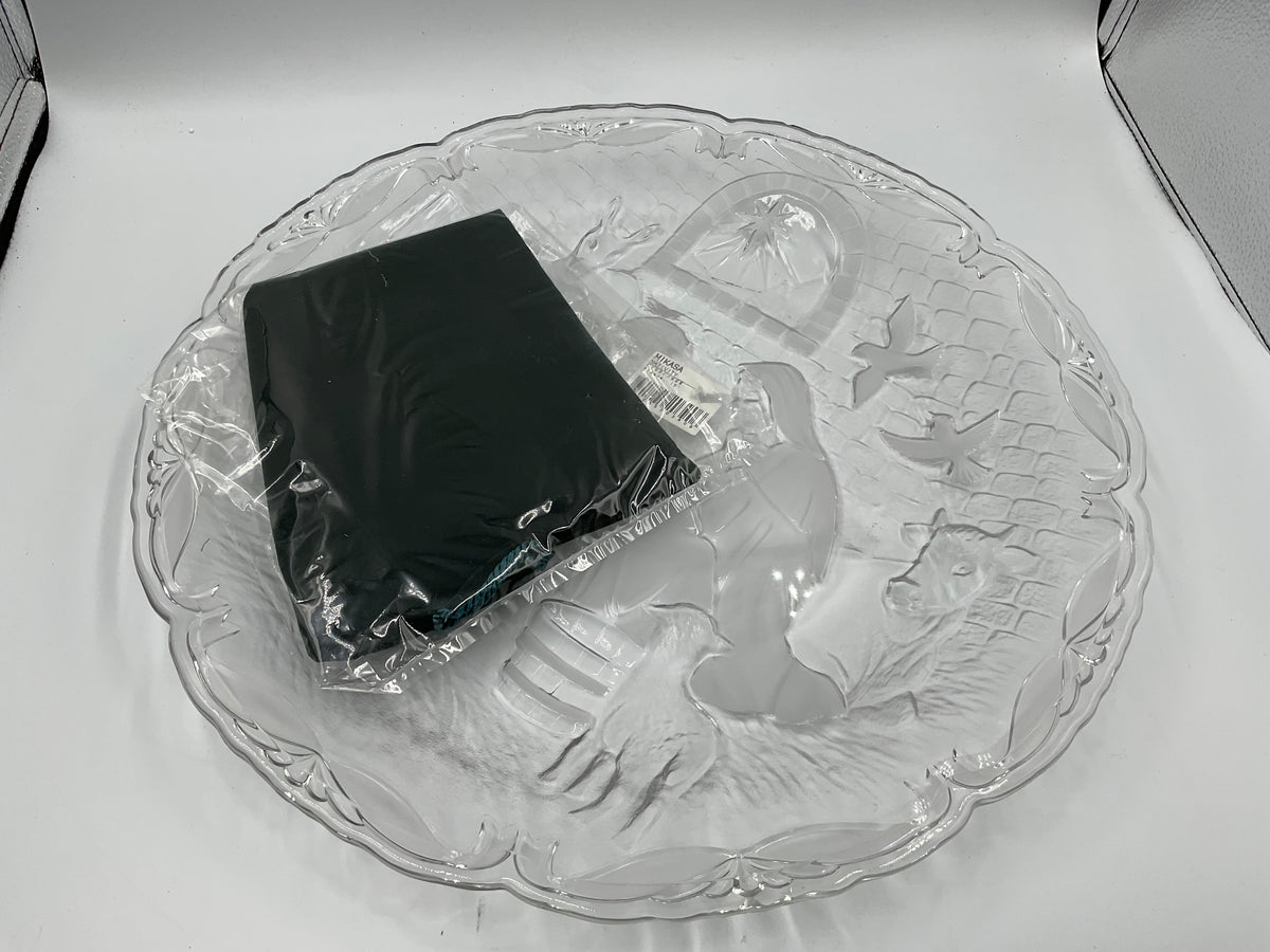 Vintage Mikasa crystal frosted glass Christmas nativity scene platter