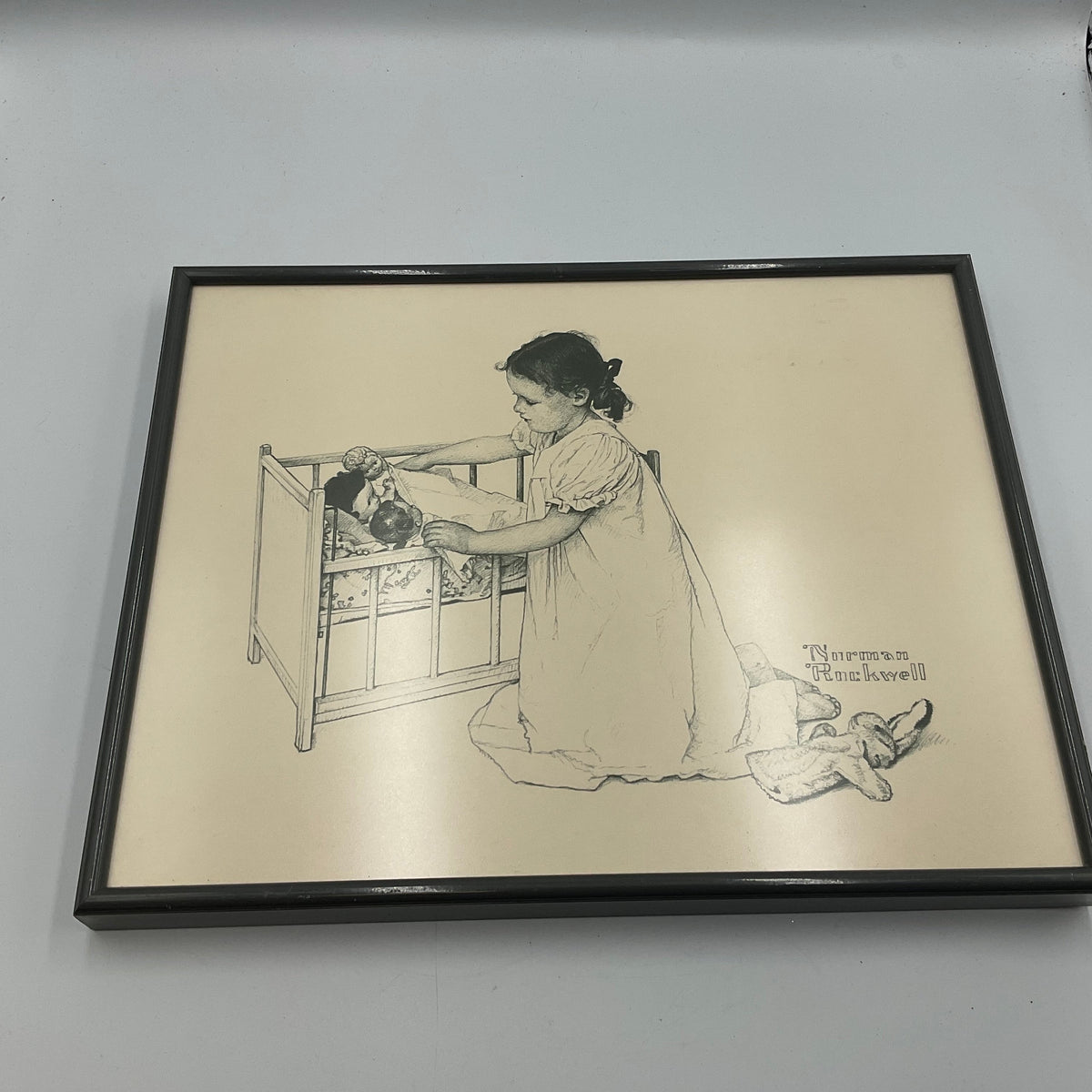 Norman Rockwell B&W Print Girl & Baby Picture