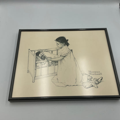 Norman Rockwell B&W Print Girl & Baby Picture