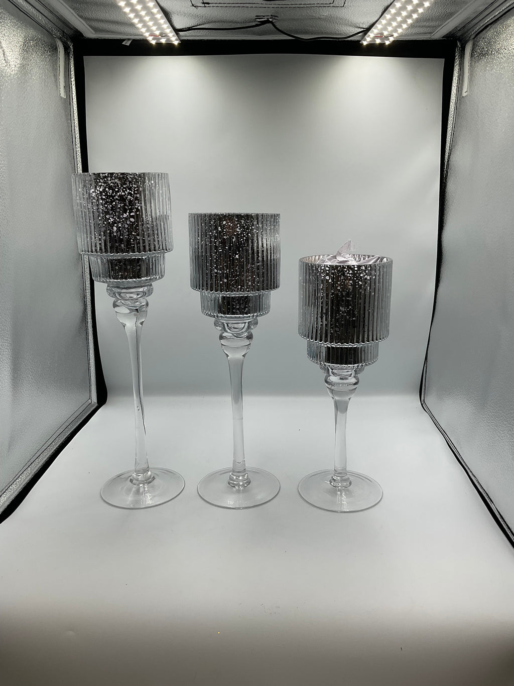 Kirkland home set of 3 glass silver hurricanes