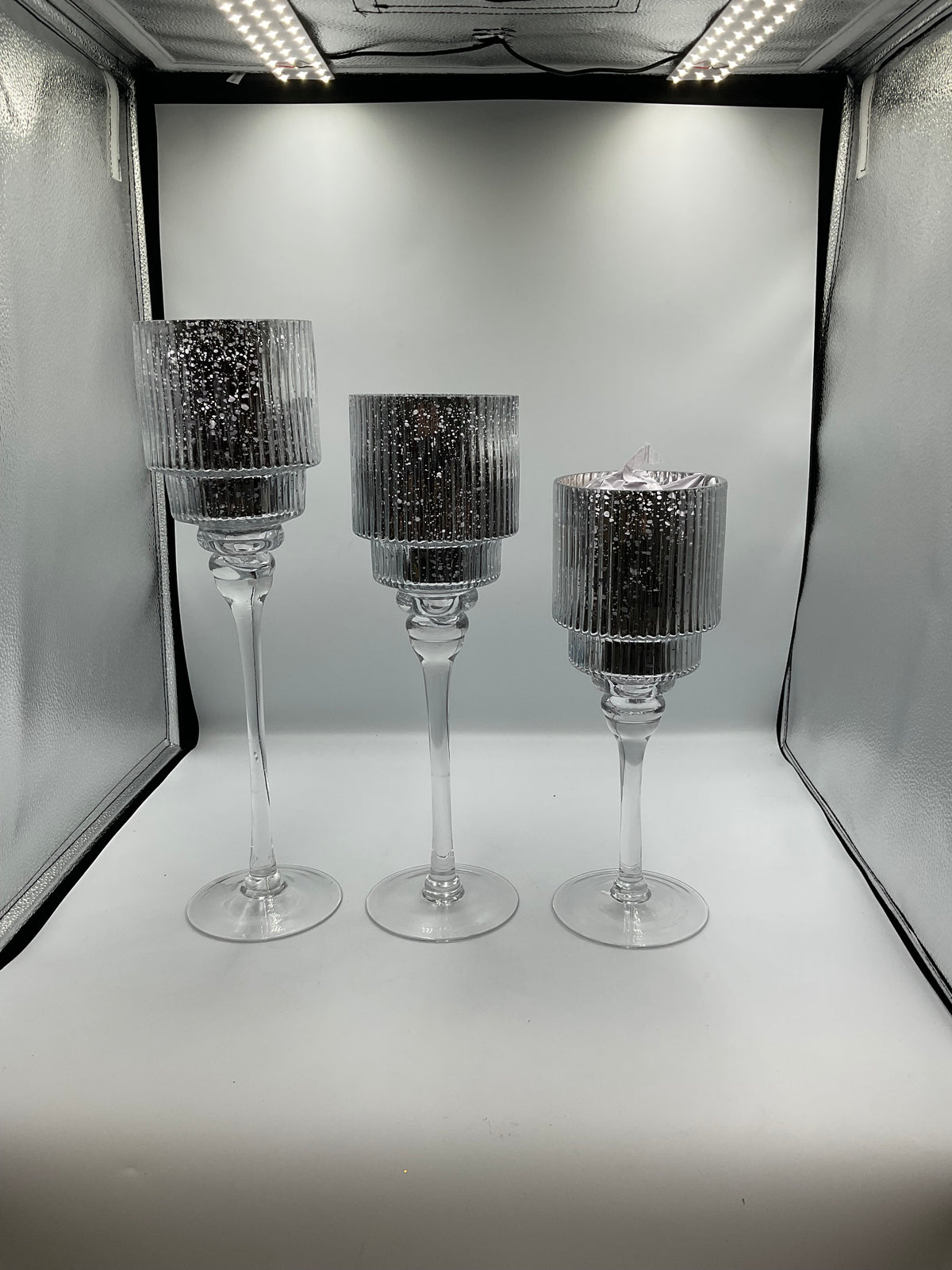 Kirkland home set of 3 glass silver hurricanes