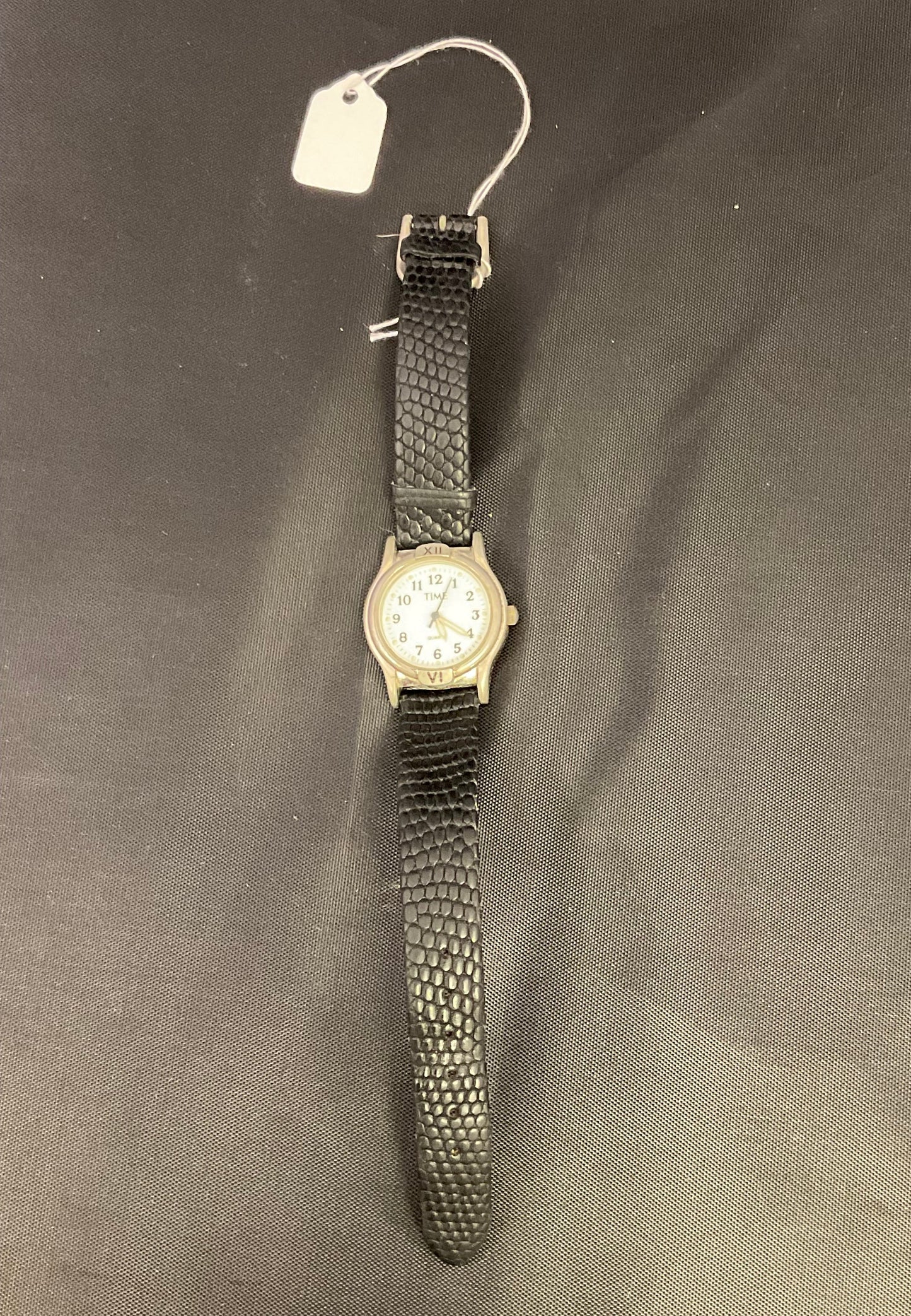 Time Vintage Women's Watch White Dial Textured Black Band New Battery