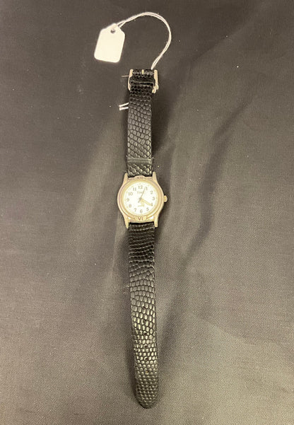 Time Vintage Women's Watch White Dial Textured Black Band New Battery
