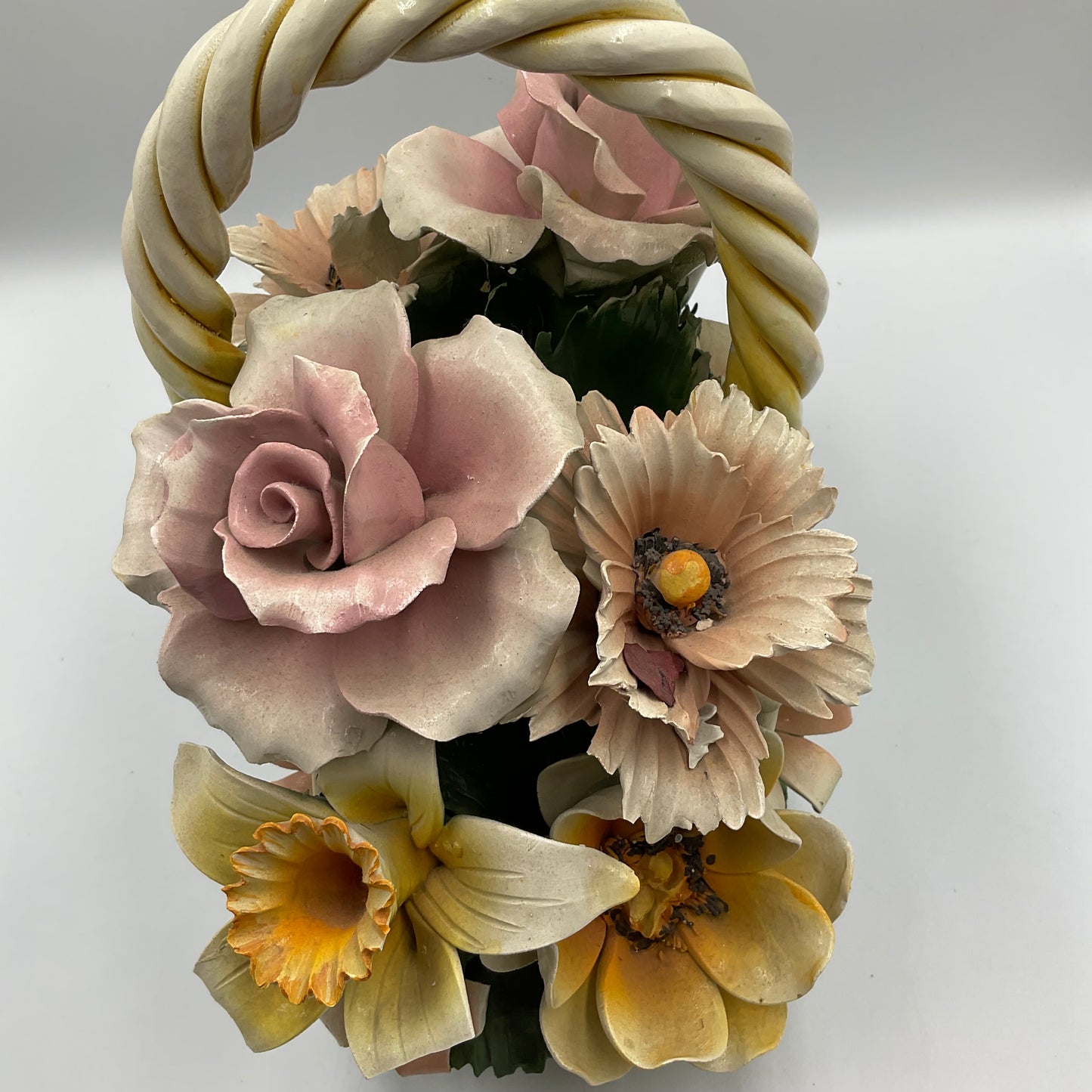 Italian Capodimonte Porcelain Flower Basket