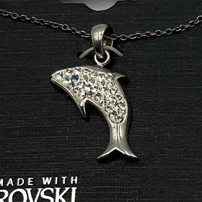 Swarovski Crystal Elements Sterling Silver Dolphin Pendant Necklace