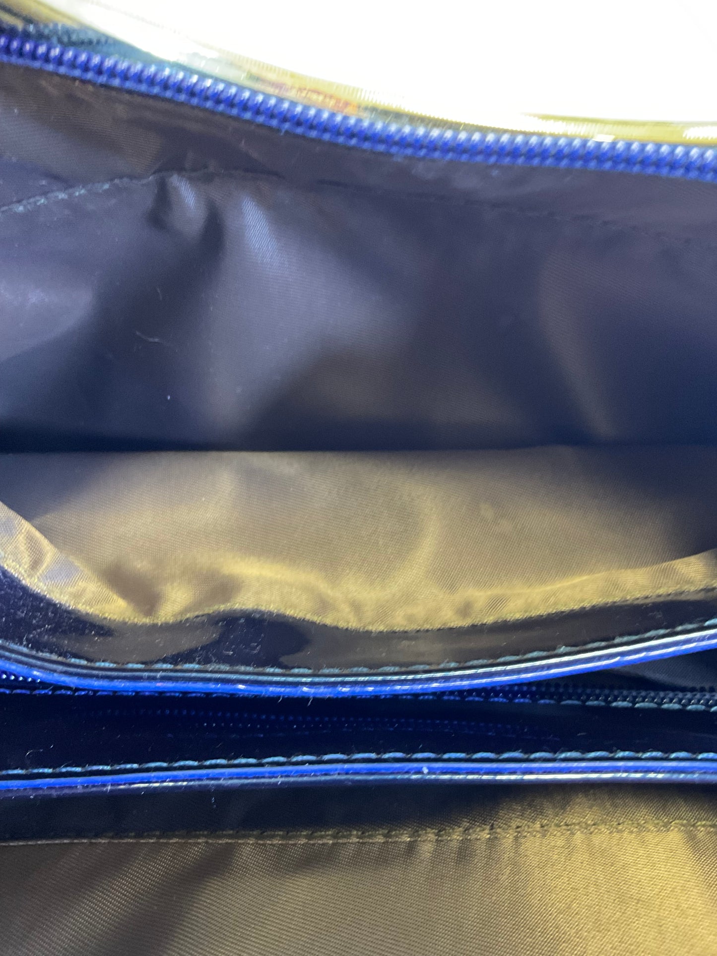 Royal Blue Patent Leather Style Goldtone Accent Zipper Tote Handbag