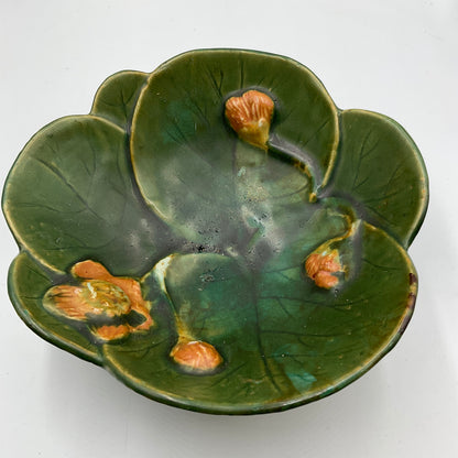 Antique Majolica Lily Pad & Flower Bowl