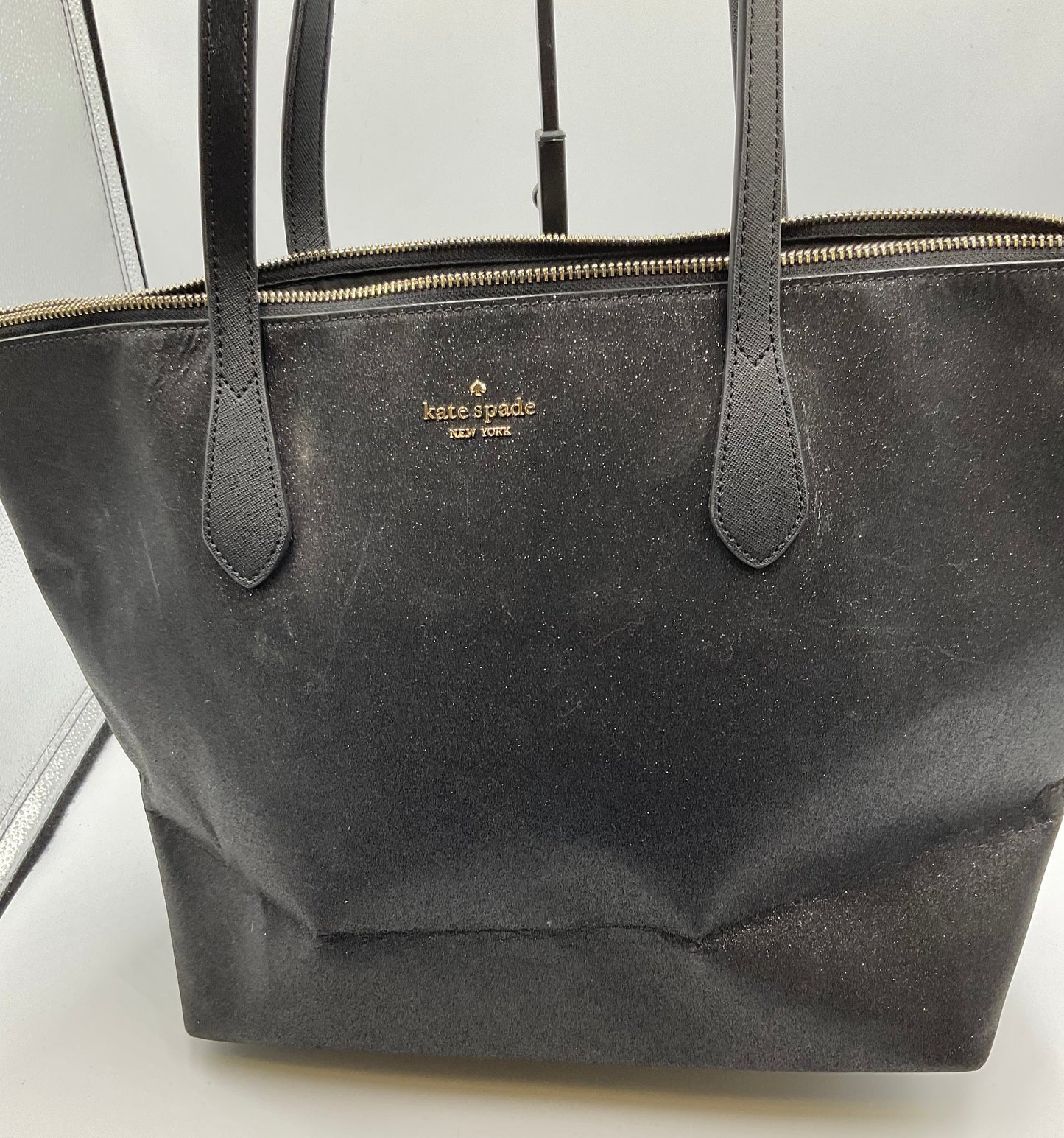 Kate Spade Large Black Glitter Shopper Bag Tote Purse Goldtone Hardware