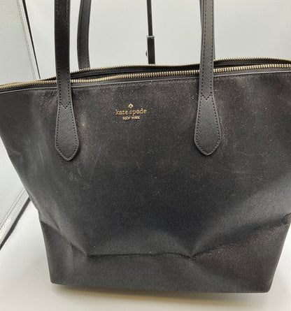 Kate Spade Large Black Glitter Shopper Bag Tote Purse Goldtone Hardware