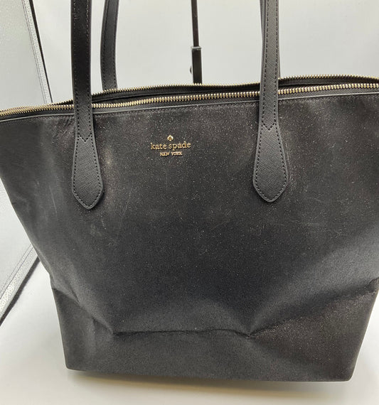 Kate Spade Large Black Glitter Shopper Bag Tote Purse Goldtone Hardware