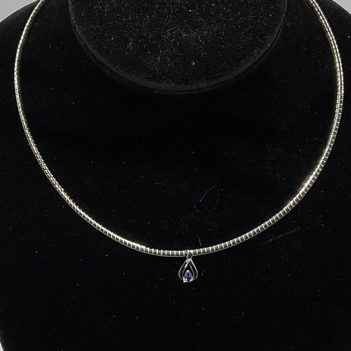 Safi Kilima Slide on Tear Drop Tanzanite Necklace Omega Sterling Silver