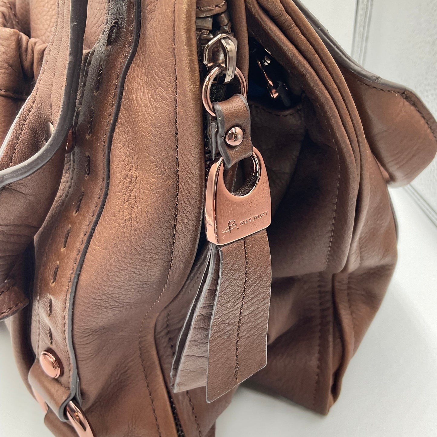 B. Makowsky Brown Leather Large Shoulder Bag