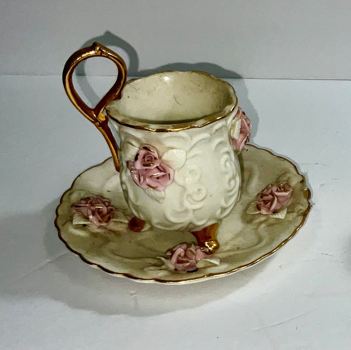 Golden Pink Rose Tea Cup Set