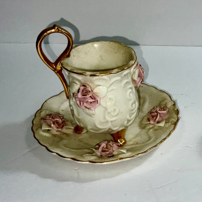 Golden Pink Rose Tea Cup Set