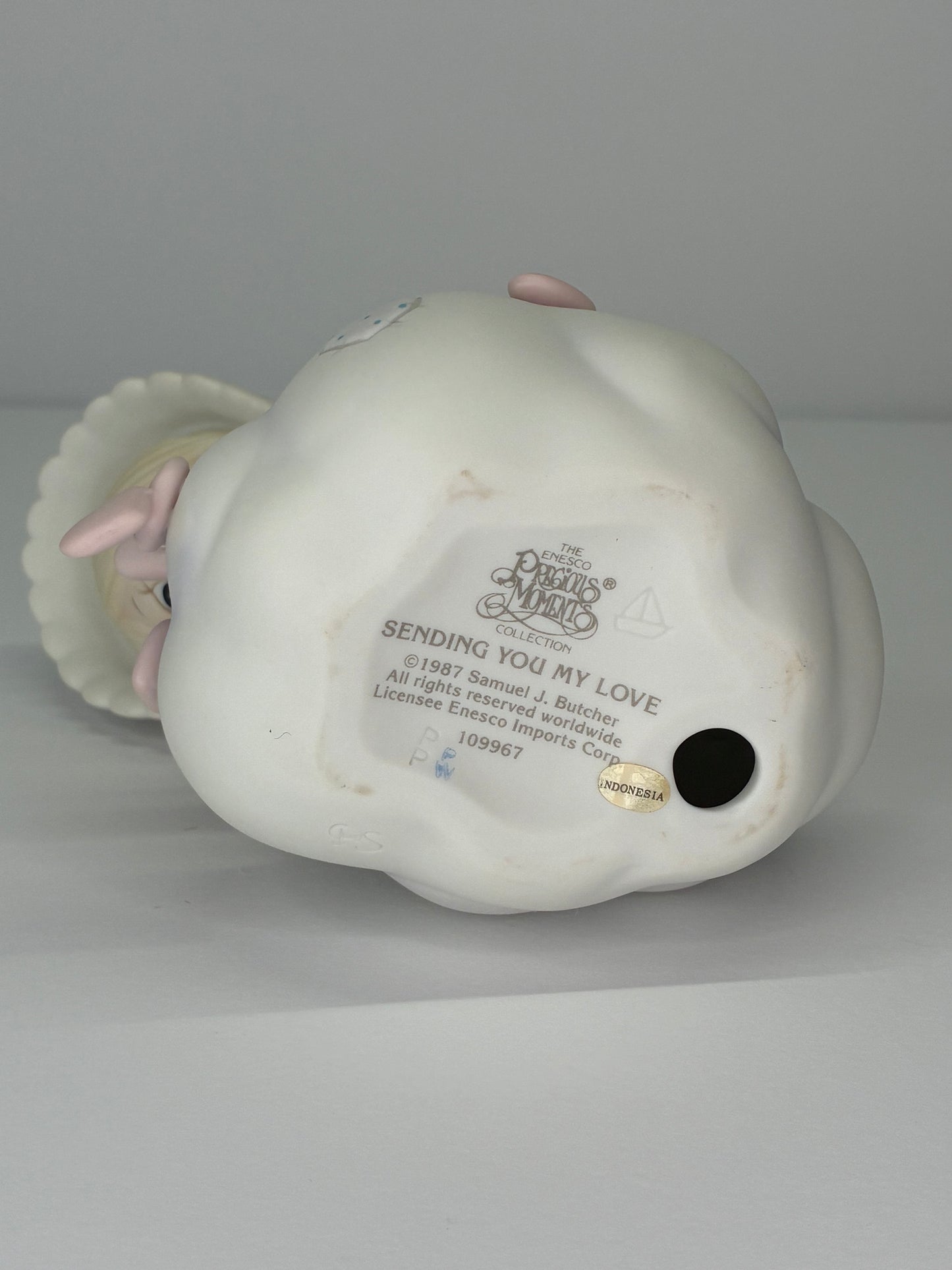 Precious Moments Vintage 1987 Sending You My Love Hand Painted Porcelain Collectible Figurine with Original Box