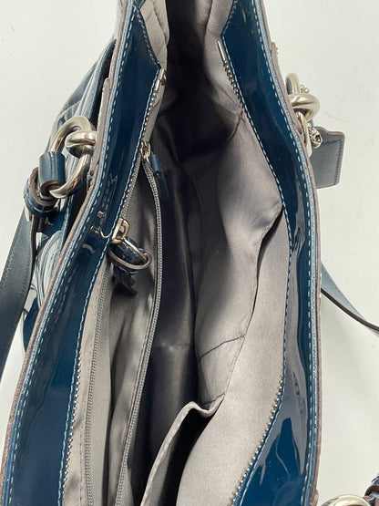 Coach Dark Teal Patent Leather Tote Silvertone Hardware Accents