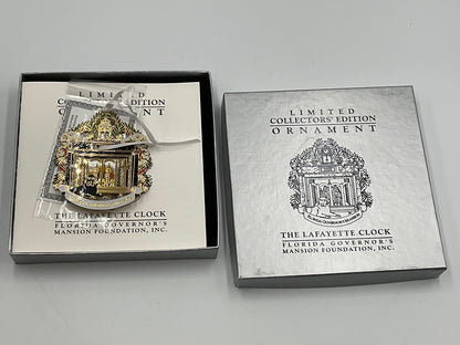 2008 Florida Governor's Mansion Ornament The Lafayette Clock 24K Gold Box Stand