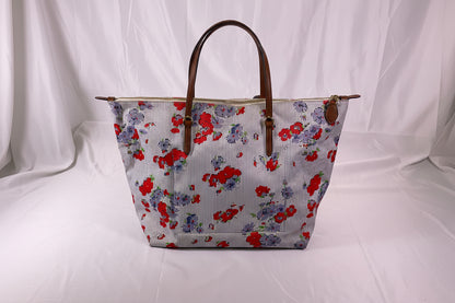 Lauren Ralph Lauren Canvas and Leather Poppy Red Flower Shoulder Bad Tote Handbag