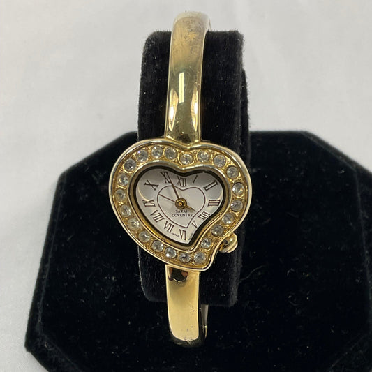 Sarah Coventry Heart Shape Jeweled Goldtone Hinged Bracelet Style Stainless Steel Women's Watch