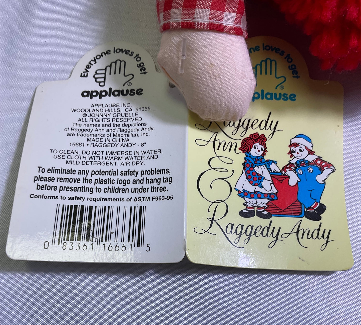 Raggedy Andy 12 Inch Doll by Applause I Love You Embroidered Heart