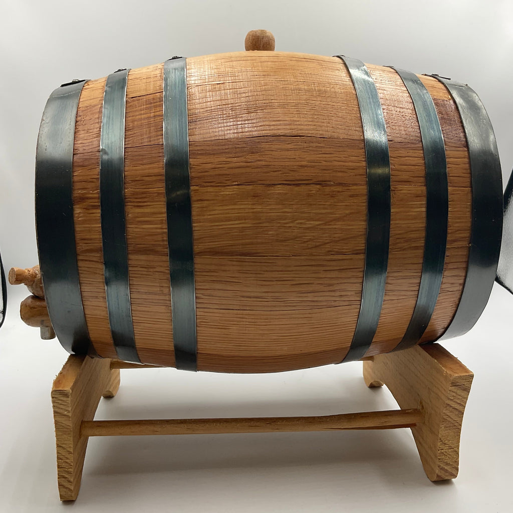 Miniature White Oak Wine Whiskey Barrel 2 Liter Dispenser with Wooden Stand and Spigot