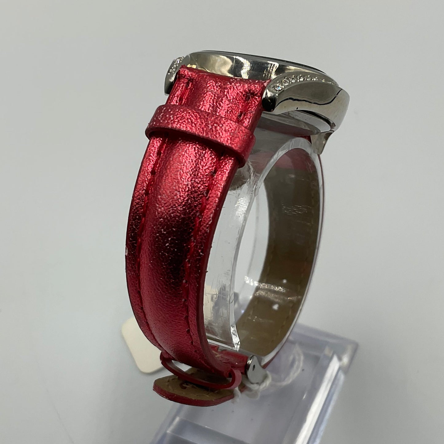 Disney Mickey Mouse Silvertone Rhinestone Glitter Red Watch New Battery