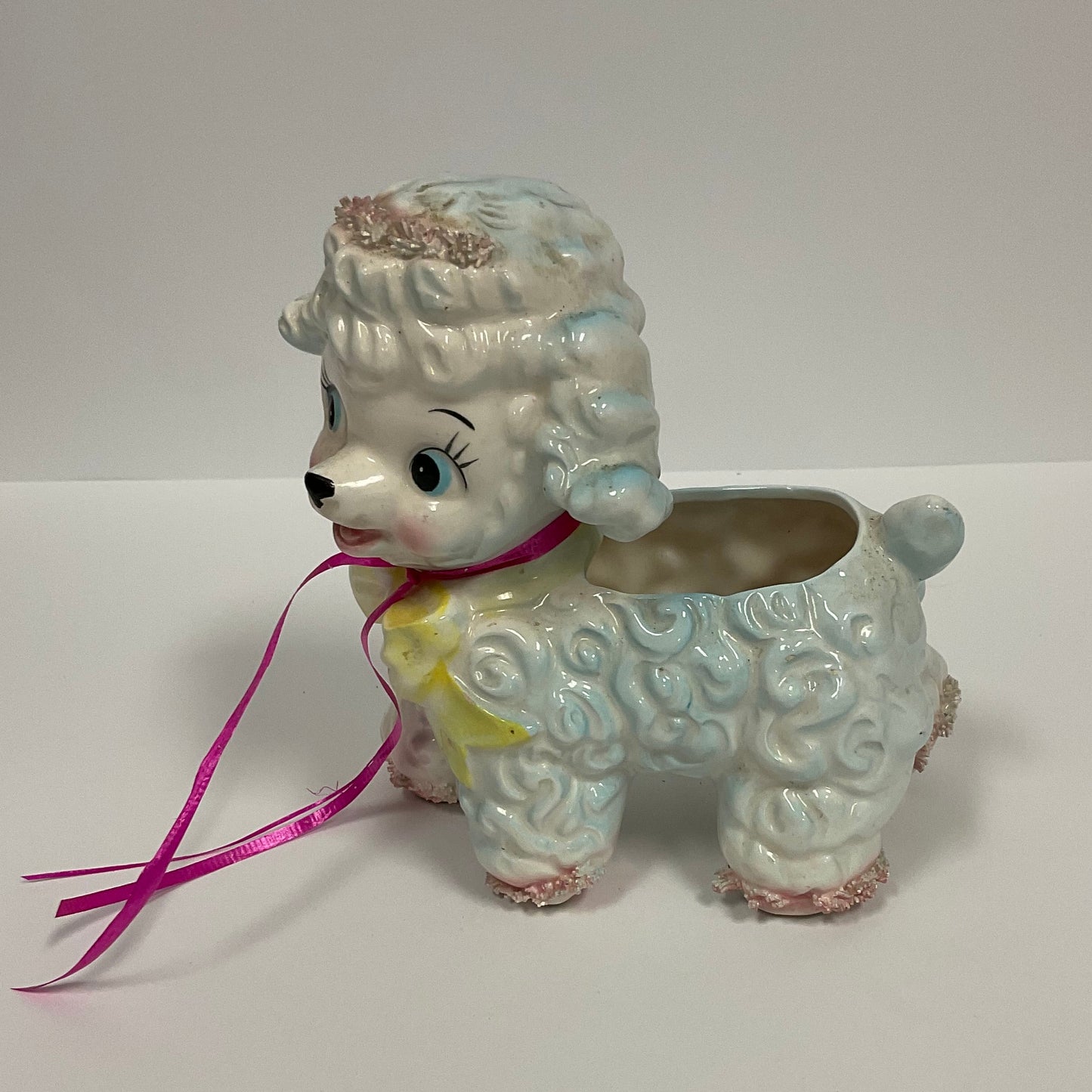 Samson Import Relpo Japan Vintage 1961 Pale Pink Ceramic Lamb Wearing Bow Tie