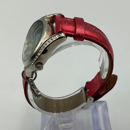 Disney Mickey Mouse Silvertone Rhinestone Glitter Red Watch New Battery