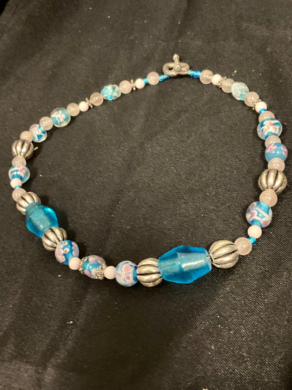 Blue and Pink Beaded Necklace