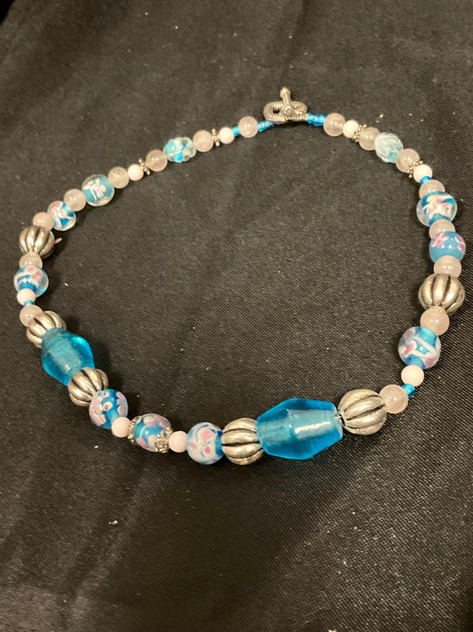 Blue and Pink Beaded Necklace