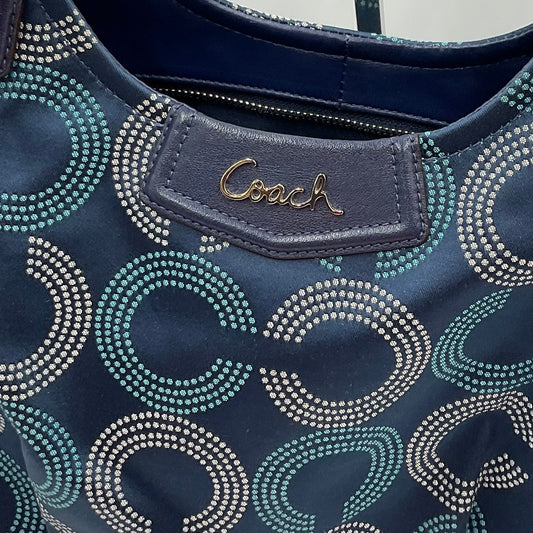 Coach Ashley Dotted Hobo Bag White Blue Teal
