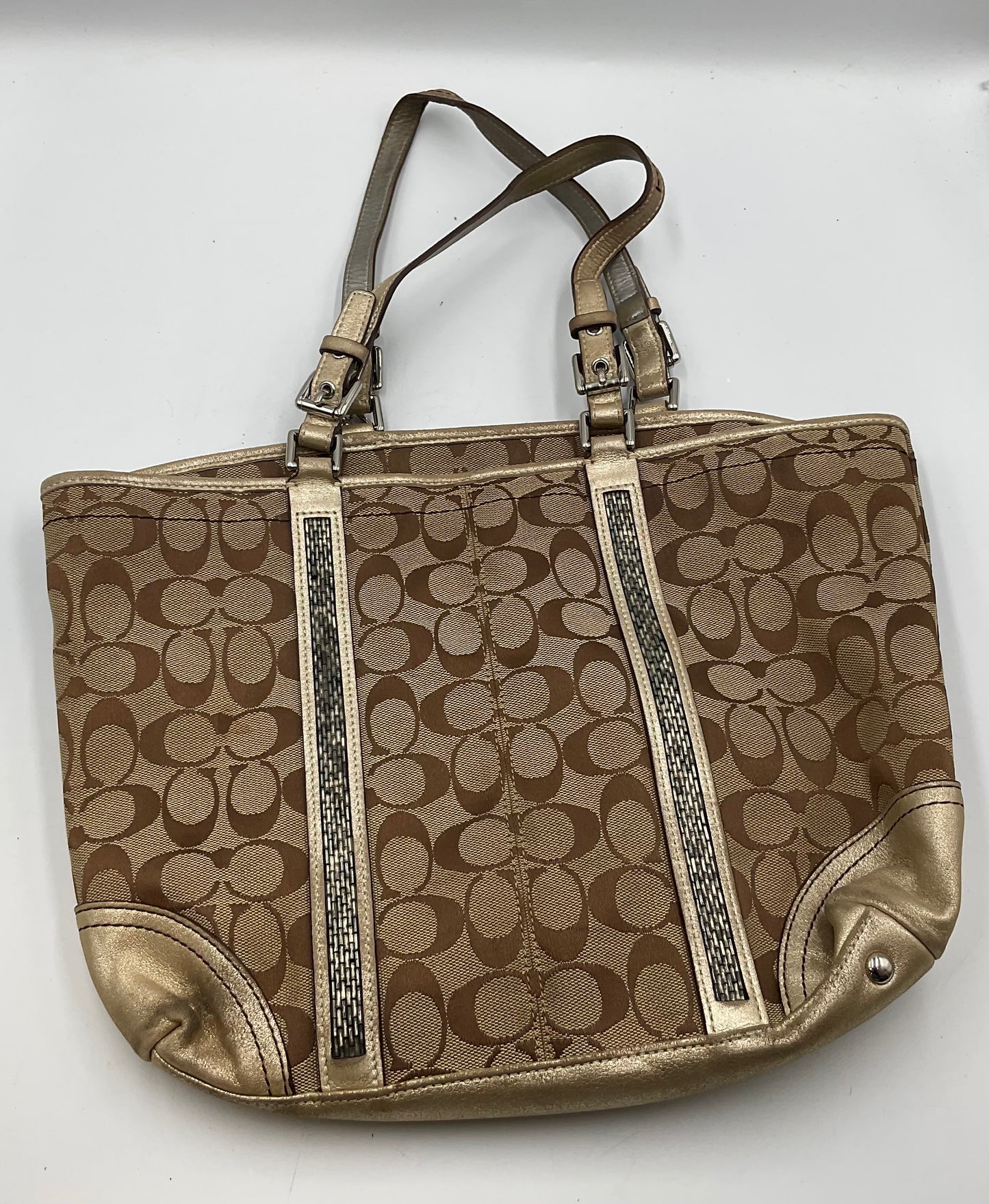 Coach Signature Gallery Tote Metallic Gold Trim