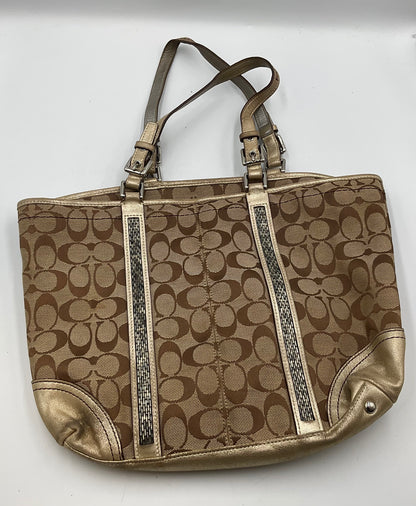 Coach Signature Gallery Tote Metallic Gold Trim