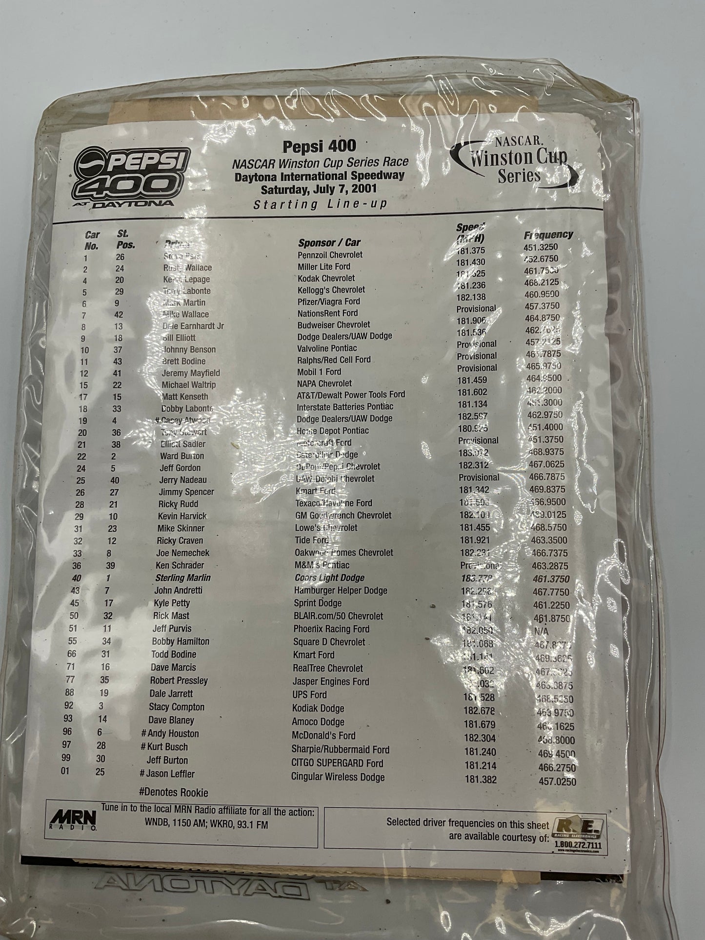 NASCAR Official Souvenir Program Pepsi 400 At Daytona Vintage 2001