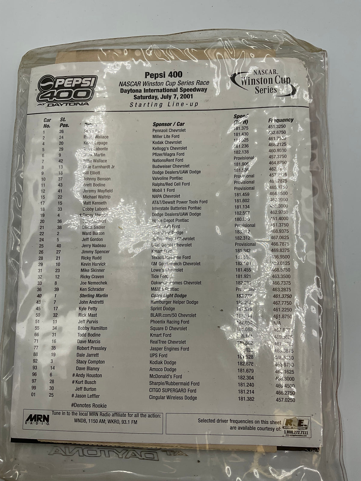 NASCAR Official Souvenir Program Pepsi 400 At Daytona Vintage 2001