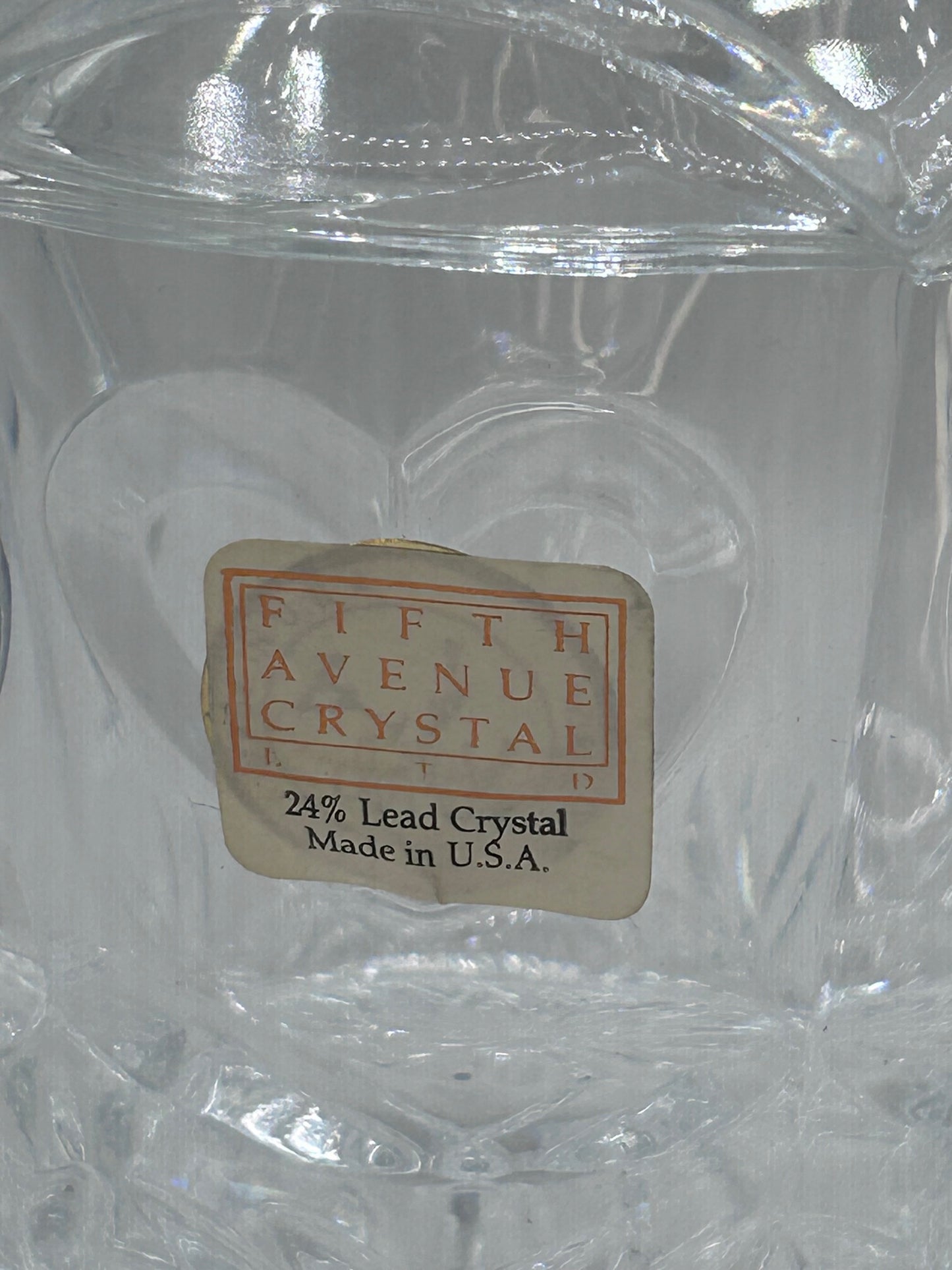 Fifth Avenue Crystal "Cherish" Candy Trinket Dish with Heart Shaped Lid Vintage 1970s