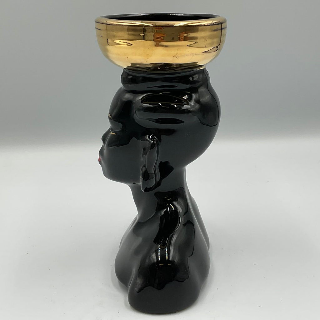 Vintage Nubian Lady Head Vase Mid-Century Blackamoor Style Ceramic 6"
