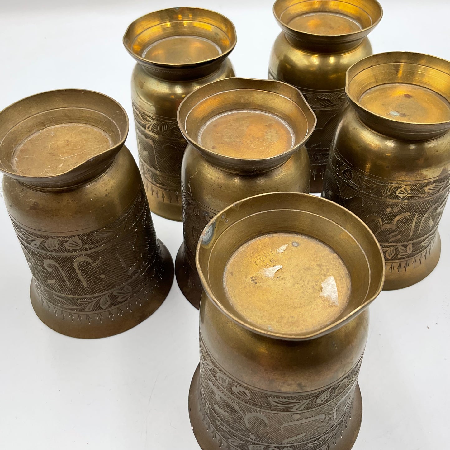 Brass Drinking Tumblers Vintage Made in India Set of 6