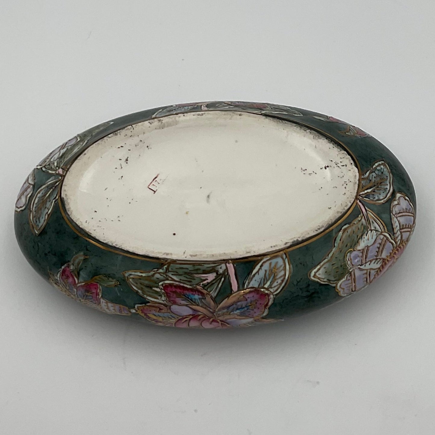 Vintage Antique Asian Hand Painted Oval Chinoiserie Ceramic Trinket Box