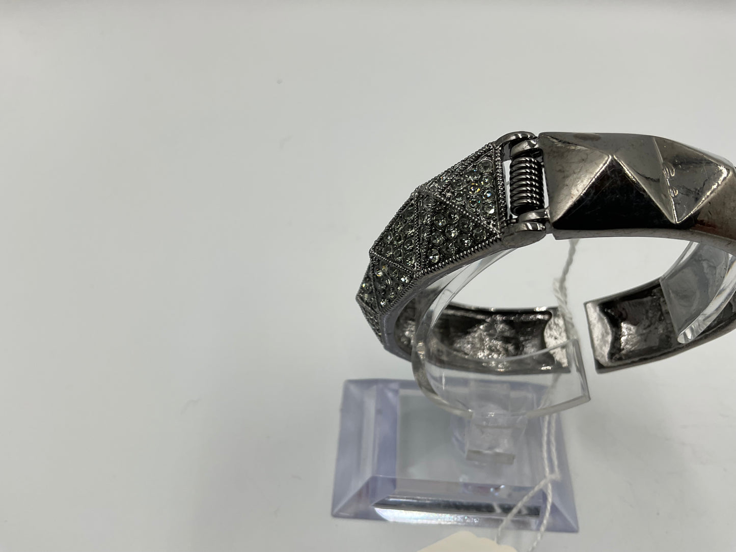 Silver Tone Hinged Bracelet with Crystal Stones