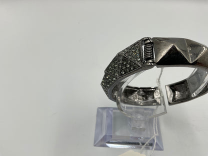 Silver Tone Hinged Bracelet with Crystal Stones