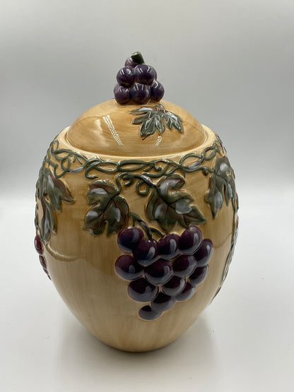 Noble Excellence Meritage Large Grape Vine Ceramic Canister w/ Lid 12.375"