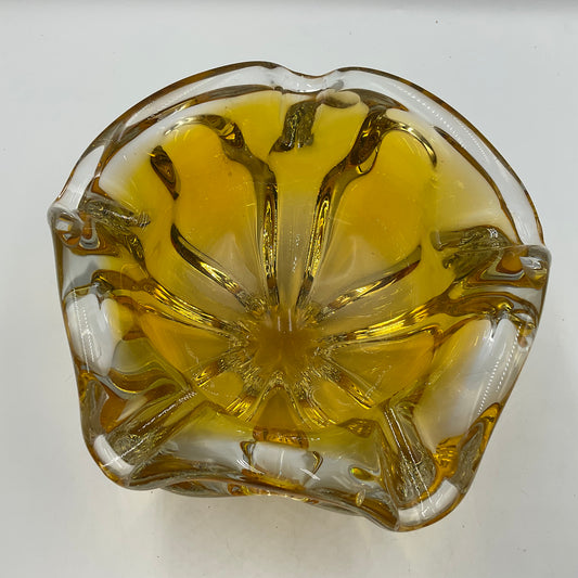 Josef Hospodka Vintage 1960s MCM Czech Sommerso Amber Art Glass
