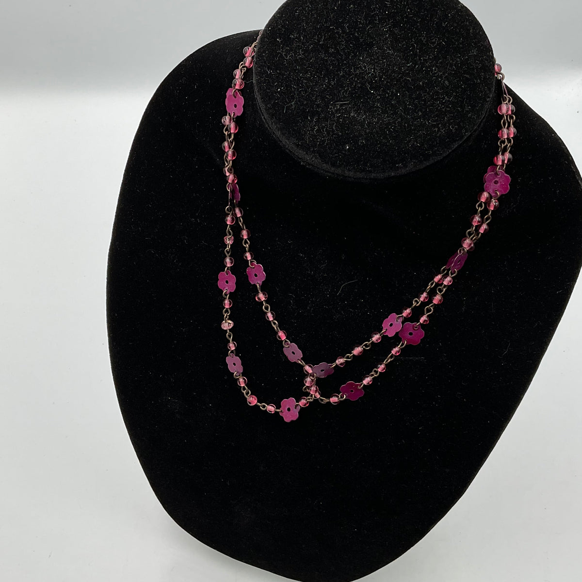 Pink Purple Flower Beaded Chain Necklace