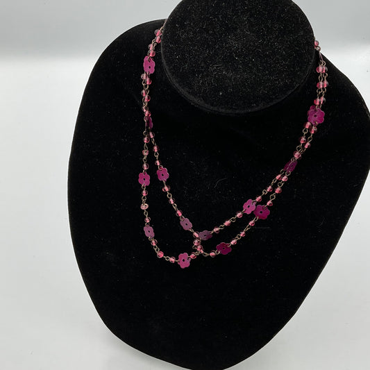 Pink Purple Flower Beaded Chain Necklace