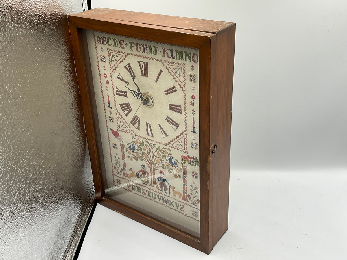 Vintage Framed Cross-Stitch Sampler Quartz Wall Clock