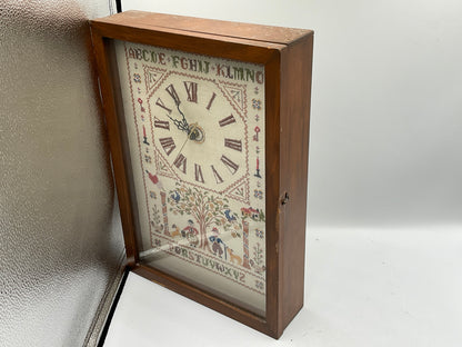 Vintage Framed Cross-Stitch Sampler Quartz Wall Clock