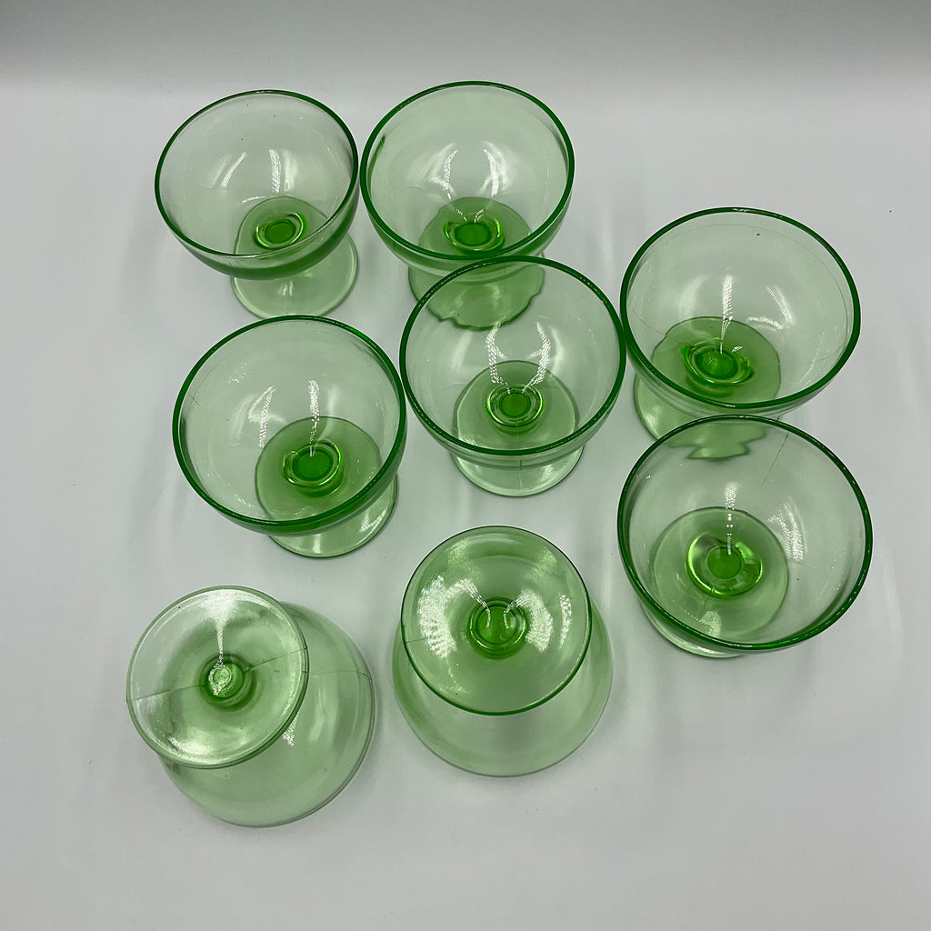 Green Depression Glass Sherbet Cups Set of 8 Unmarked Uranium?